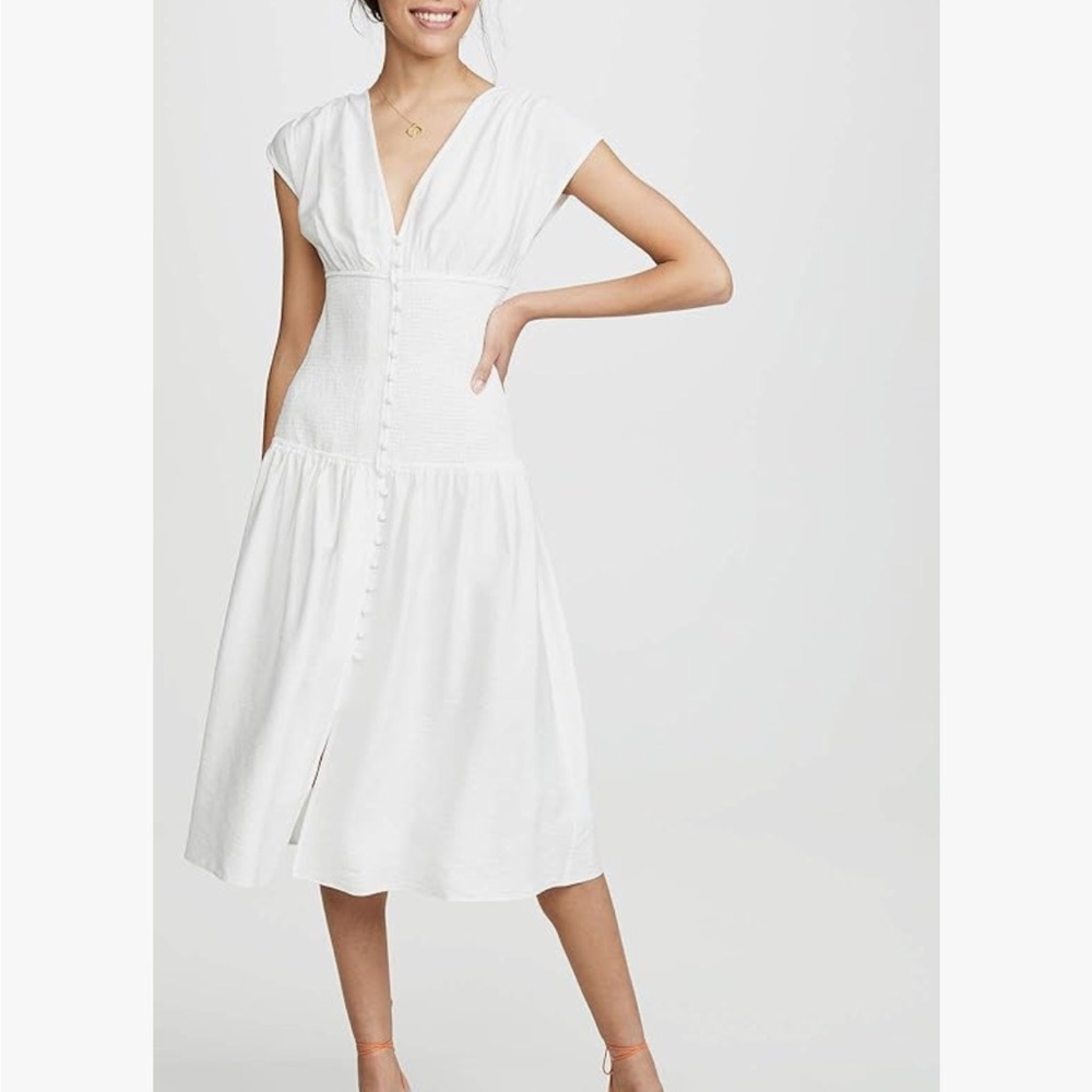 Keepsake the label white ruched midi button down dress xs